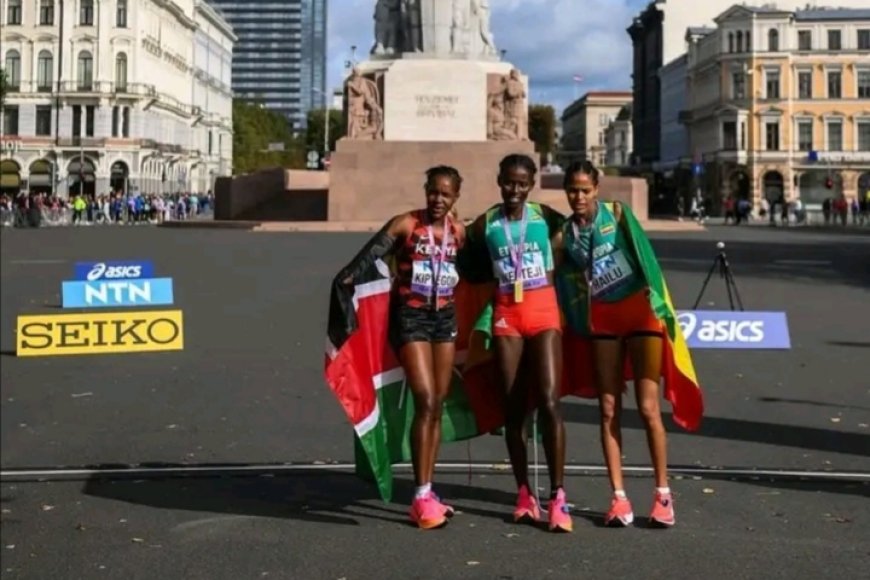 Kipyegon finishes third as Ethiopia's  Welteji takes gold in the women's road mile in Latvia