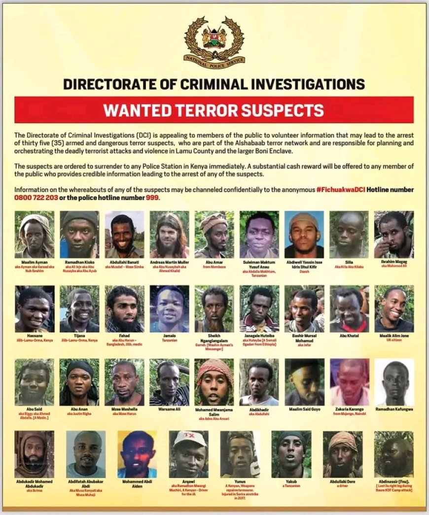 DCI appeals for information from the public to arrest suspected Al-Shabaab militants