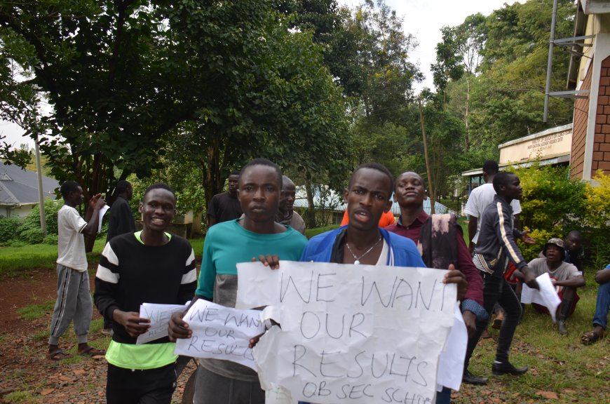 Students from Oruba Boys in Migori County questions their KCSE results